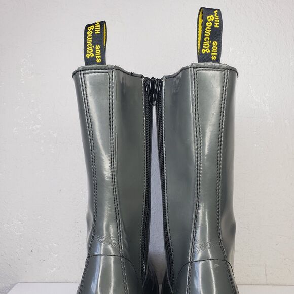 Dr Martens Dee 14 Eye Gray Patent Leather Heeled Lace-up Boots Womens 6-6.5 Diva - Picture 7 of 16